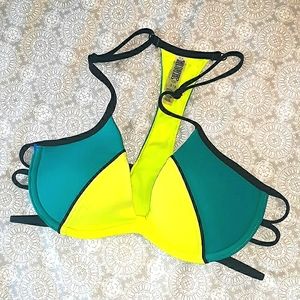 Pink VS Bikini Top Color Block Yellow Teal